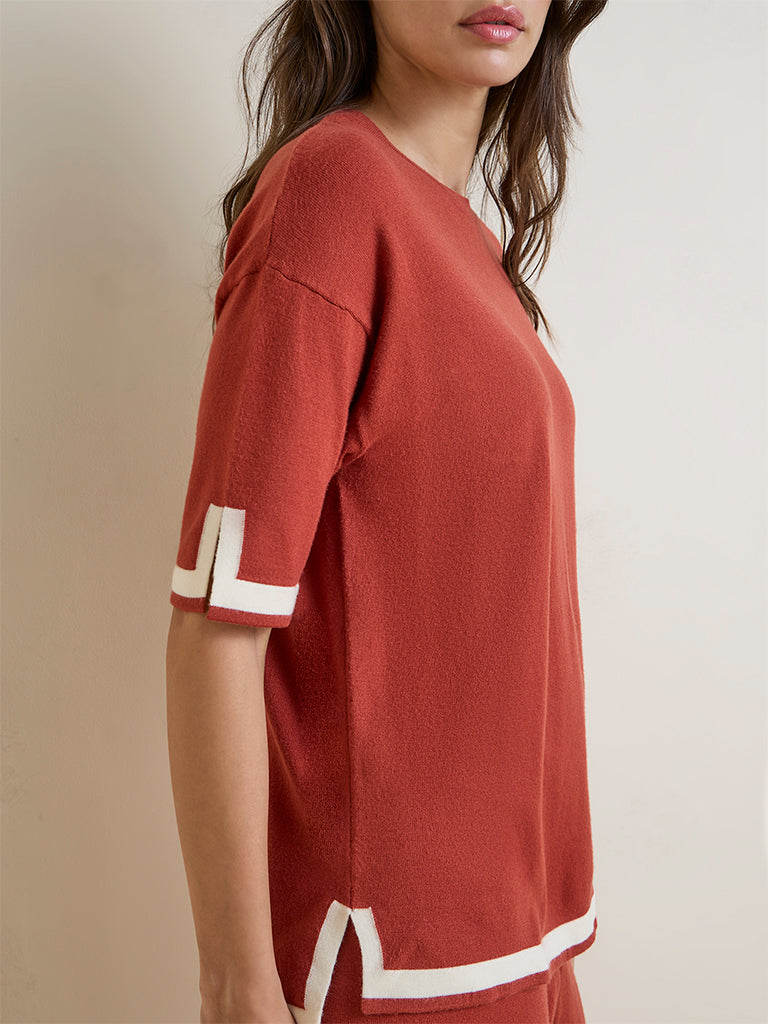 Wunderlove Orange Contrast Detailed Top