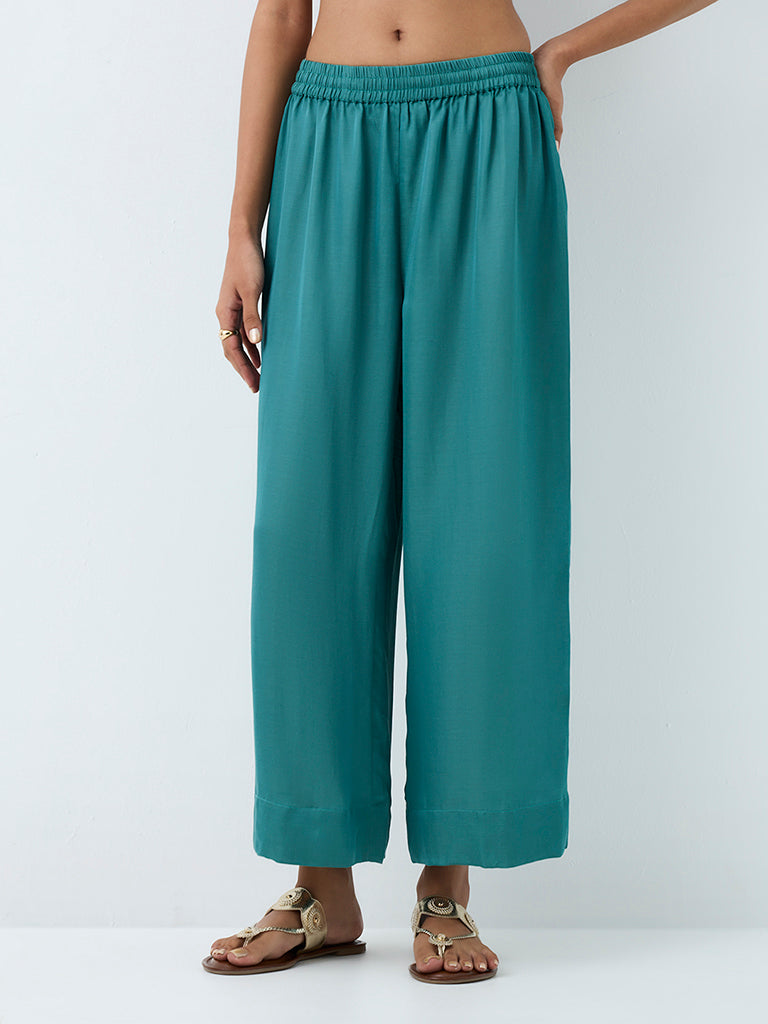 Zuba Teal Solid Pants