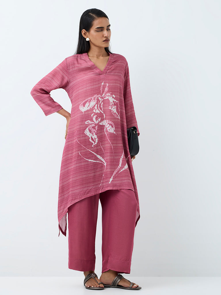 Zuba Pink Floral Pattern A-Line Kurta