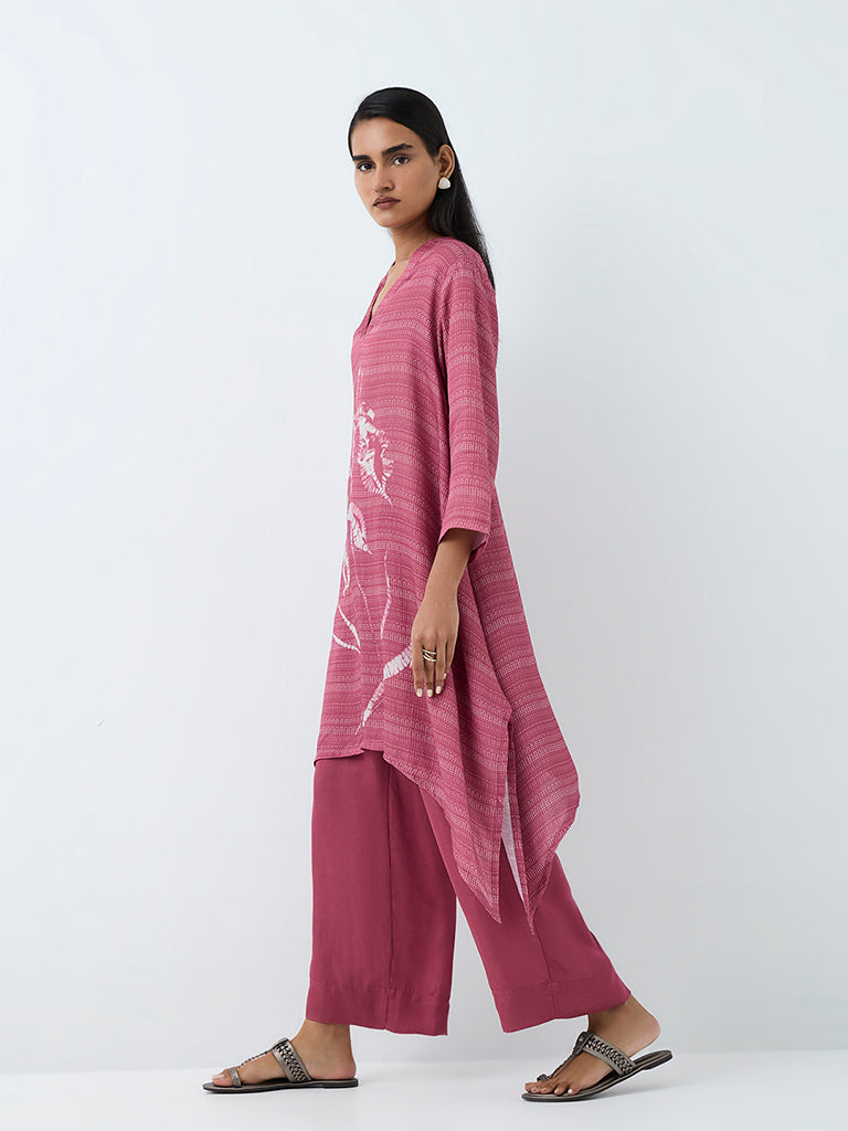 Zuba Pink Floral Pattern A-Line Kurta