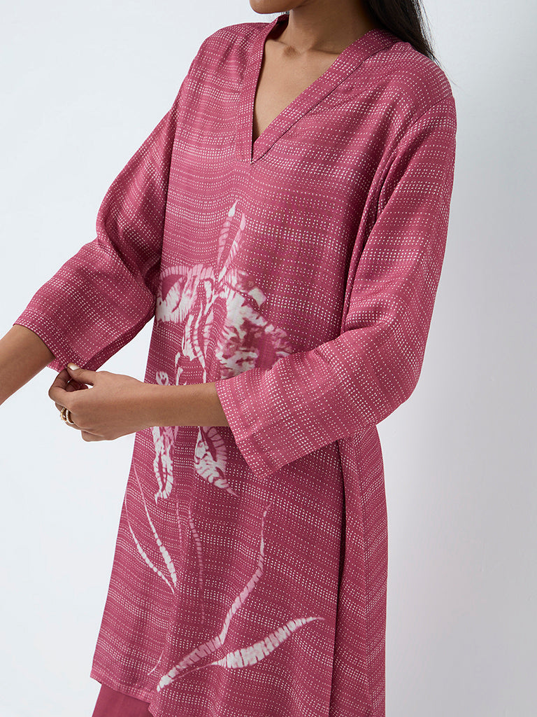 Zuba Pink Floral Pattern A-Line Kurta
