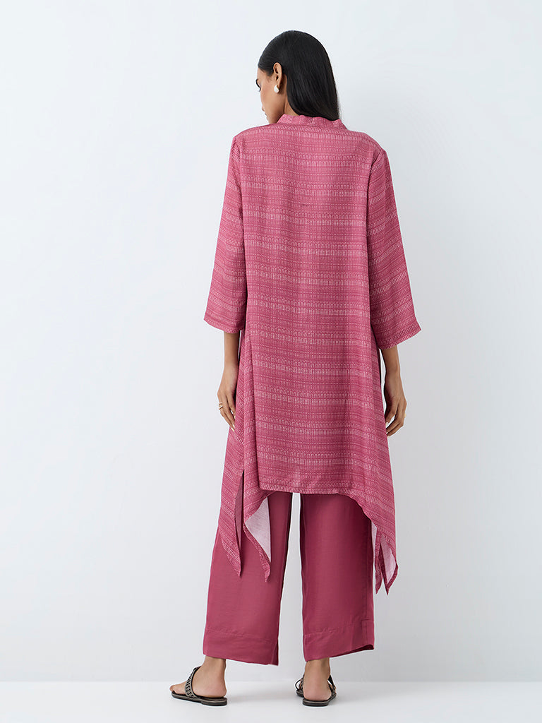 Zuba Pink Floral Pattern A-Line Kurta