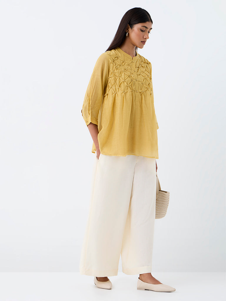 Zuba Mustard Pintuck Design Silk Chanderi Tunic