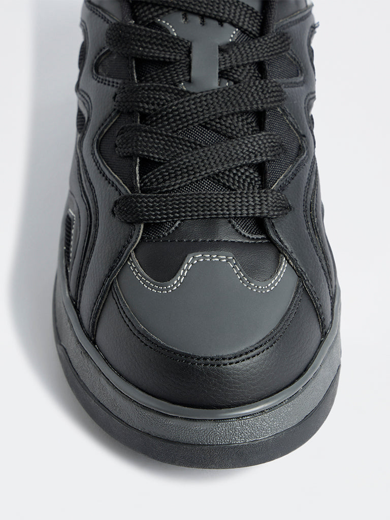 SOLEPLAY Black Contrast-Detailed Retro Lace-Up Sneakers