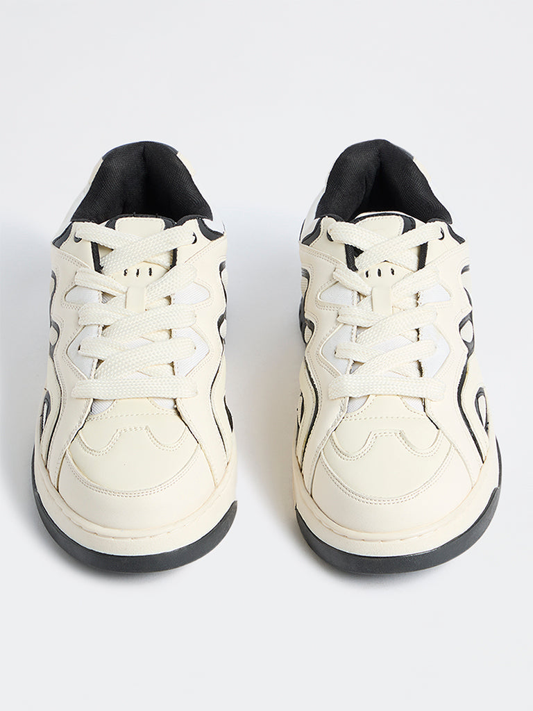SOLEPLAY Off-White Contrast-Detailed Retro Lace-Up Sneakers