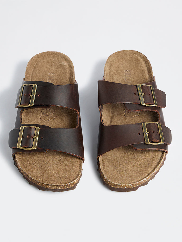 SOLEPLAY Dark Brown Dual-Strap Slip-On Sandals