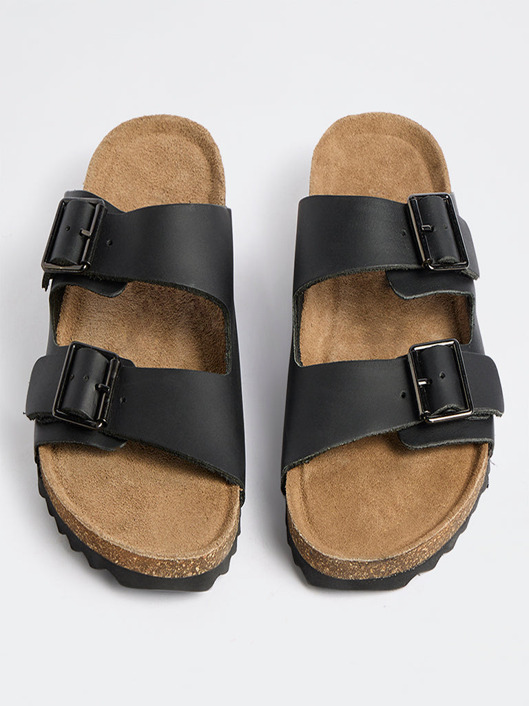 SOLEPLAY Black Dual-Strap Slip-On Sandals