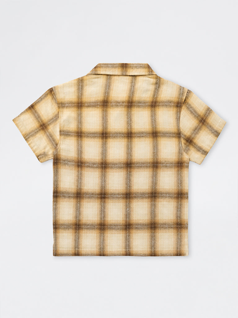 Boys Beige Checkered Cotton Shirt