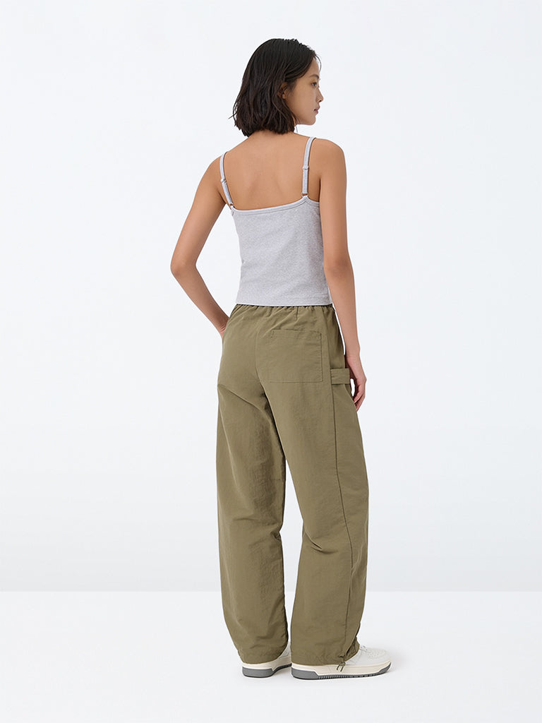 Y&F Kids Girls Olive Solid High-Rise Pants