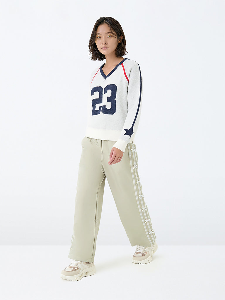 Girls Light Grey Bow-Detail High-Rise Trousers
