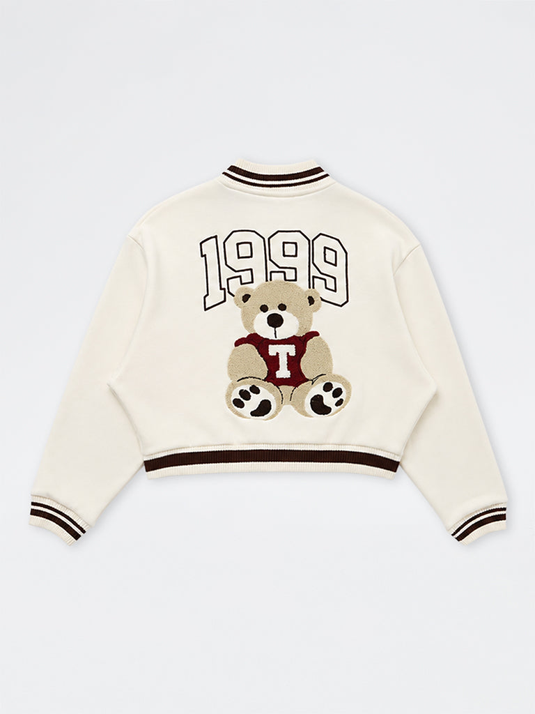 Girls Off-White Teddy Embroidered Varsity Cotton-Blend Jacket