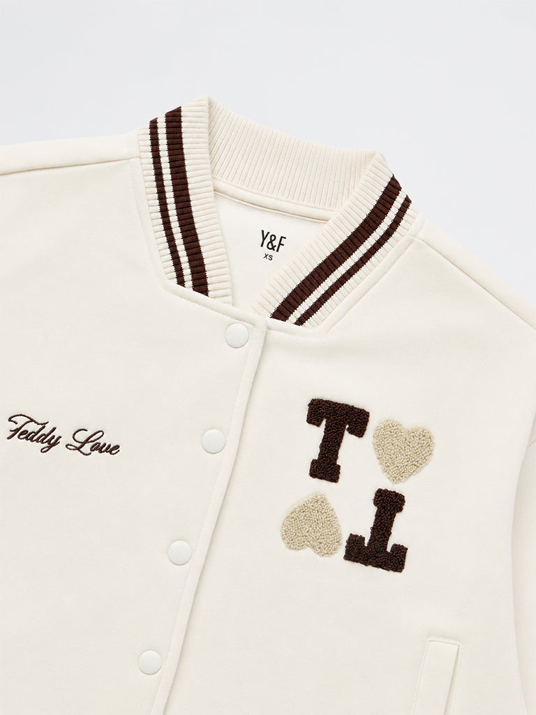 Girls Off-White Teddy Embroidered Varsity Cotton-Blend Jacket