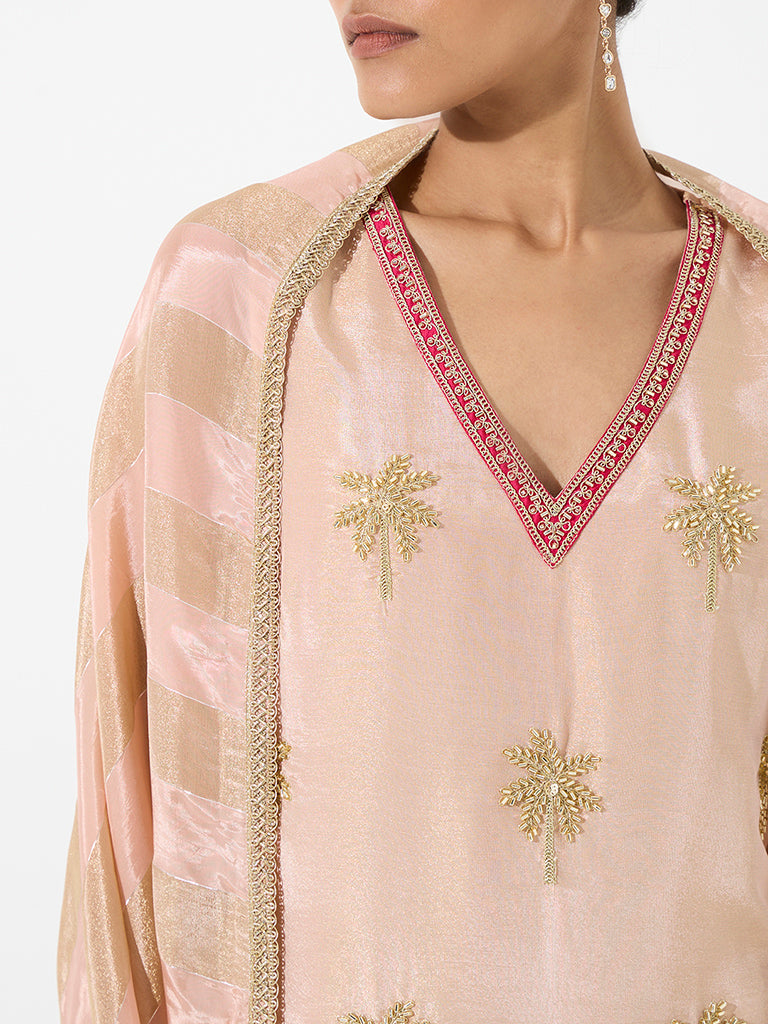 Vark Pink Tropical Embellished Straight Ethnic Set