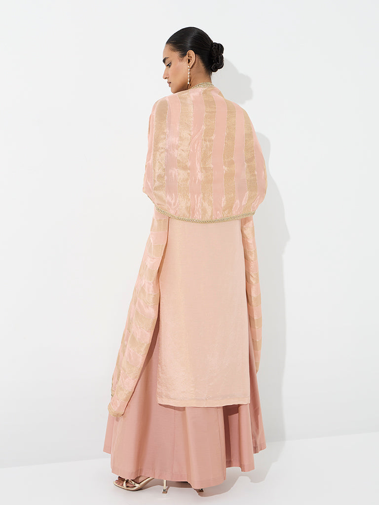 Vark Pink Tropical Embellished Straight Ethnic Set