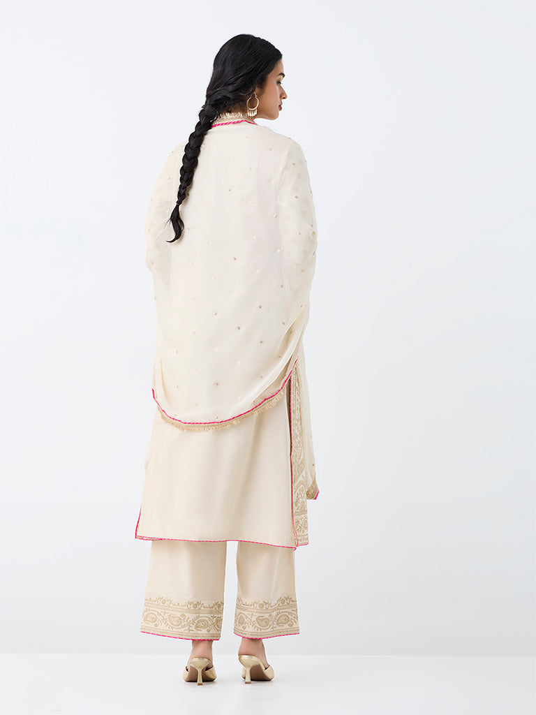 Vark Ivory Paisley Embroidered A-Line Ethnic Set