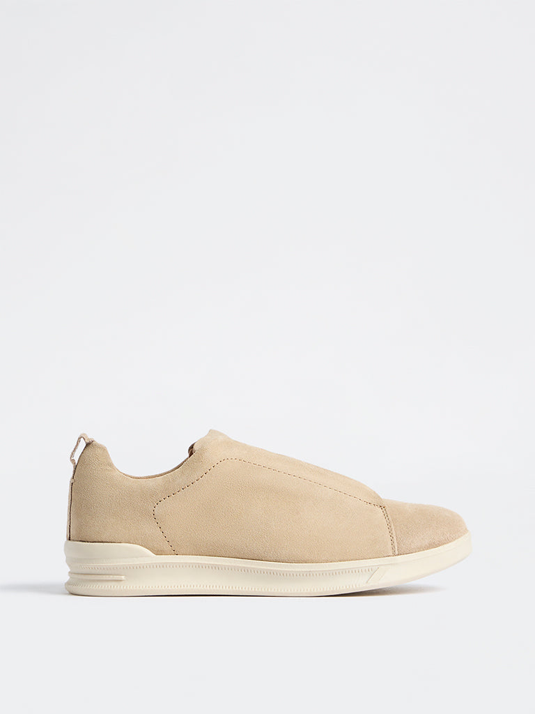SOLEPLAY Light Beige Suede Slip-On Sneakers