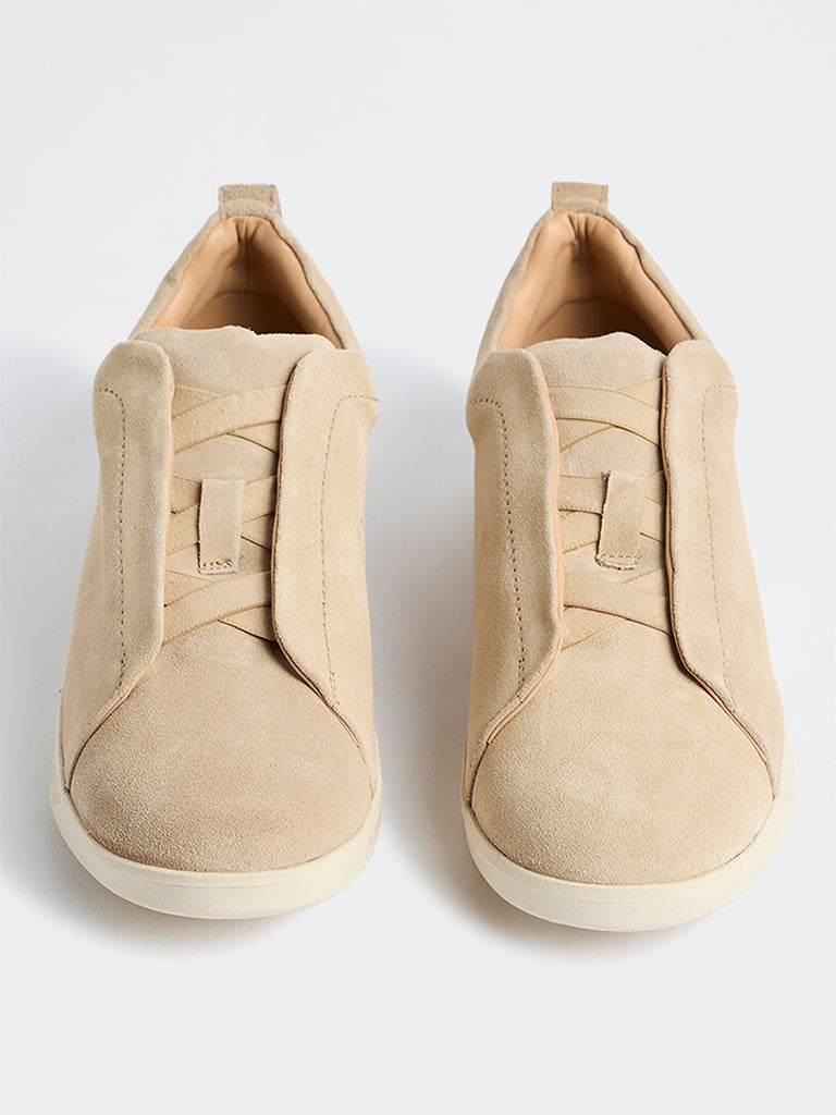 SOLEPLAY Light Beige Suede Slip-On Sneakers