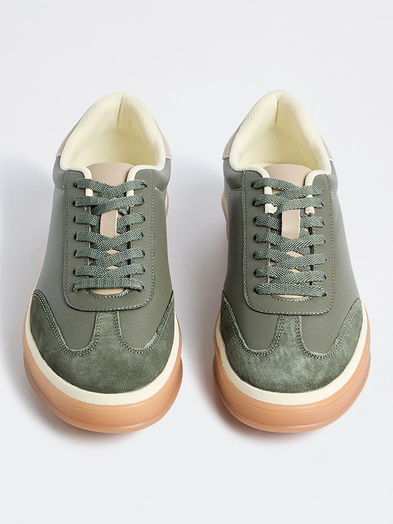 SOLEPLAY Olive Suede-Detail Lace-Up Sneakers