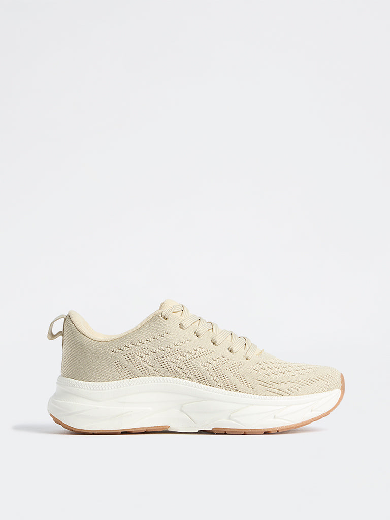 SOLEPLAY Light Beige Knit-Textured Jogger Shoes