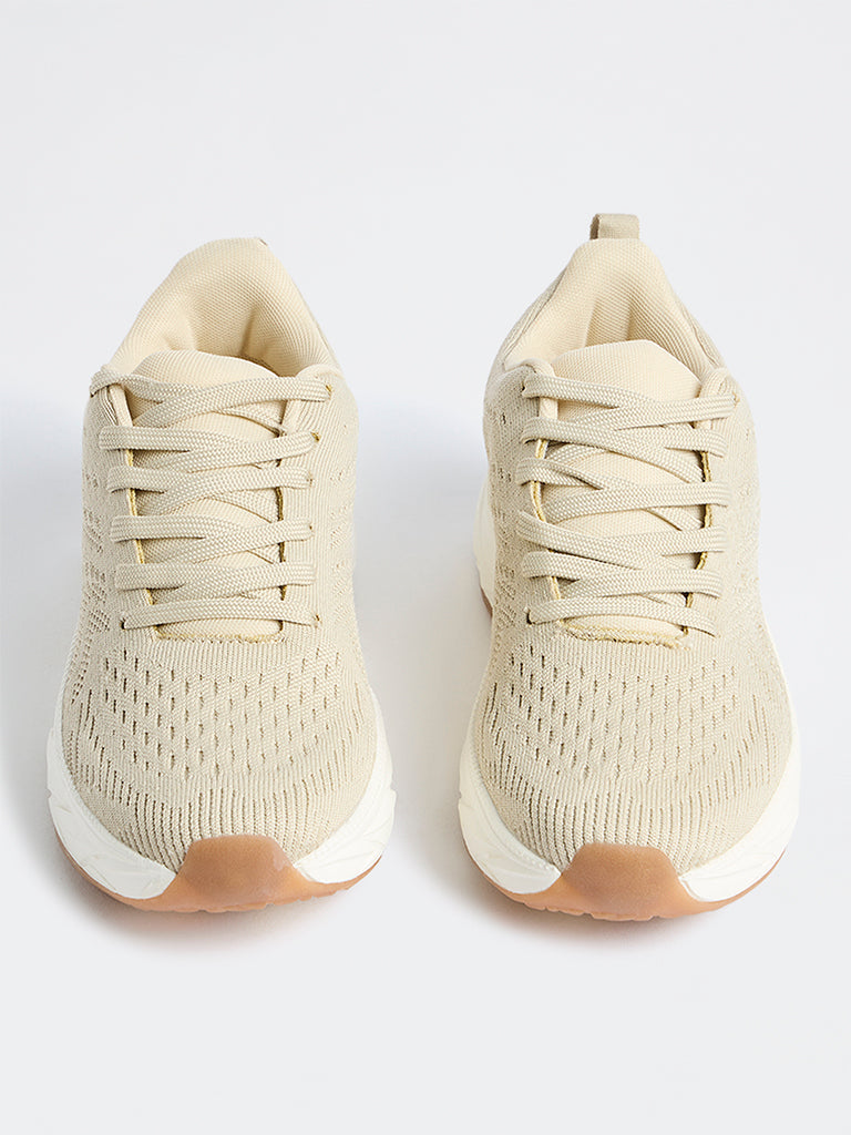 SOLEPLAY Light Beige Knit-Textured Jogger Shoes