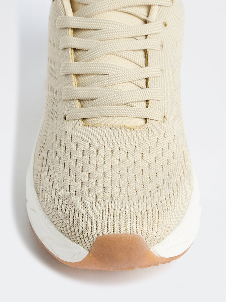 SOLEPLAY Light Beige Knit-Textured Jogger Shoes