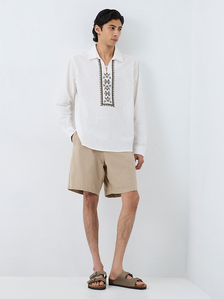 ETA Off-White Embroidered Relaxed-Fit Cotton-Blend Shirt