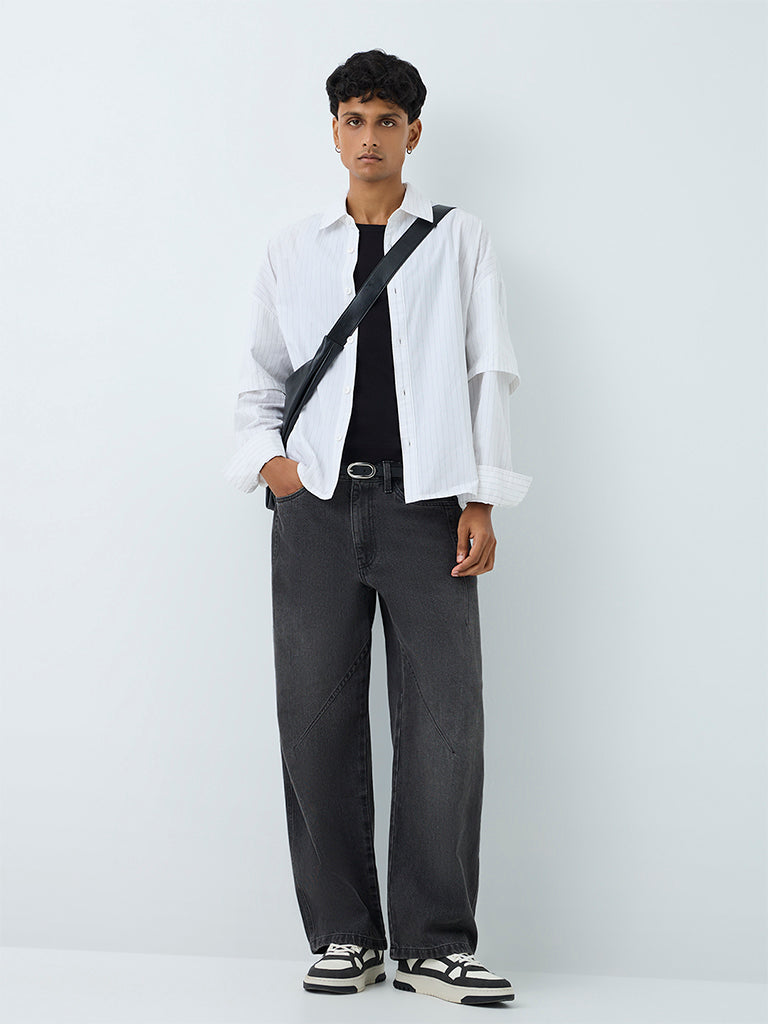 Nuon Charcoal Barrel-Fit Mid-Rise Jeans