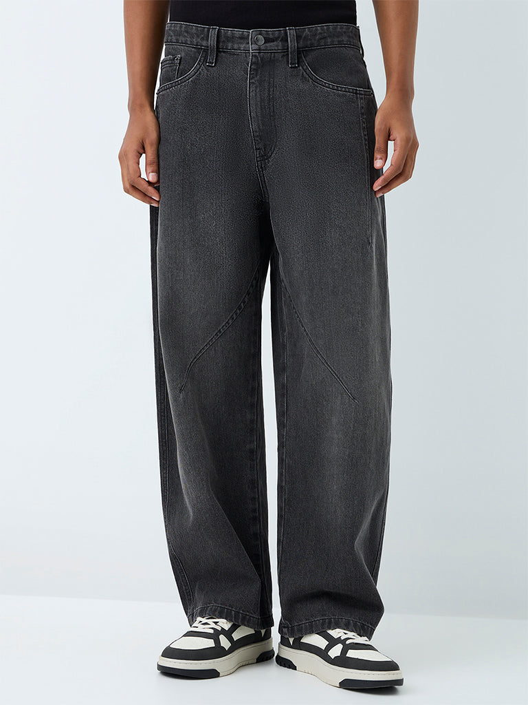 Nuon Charcoal Barrel-Fit Mid-Rise Jeans