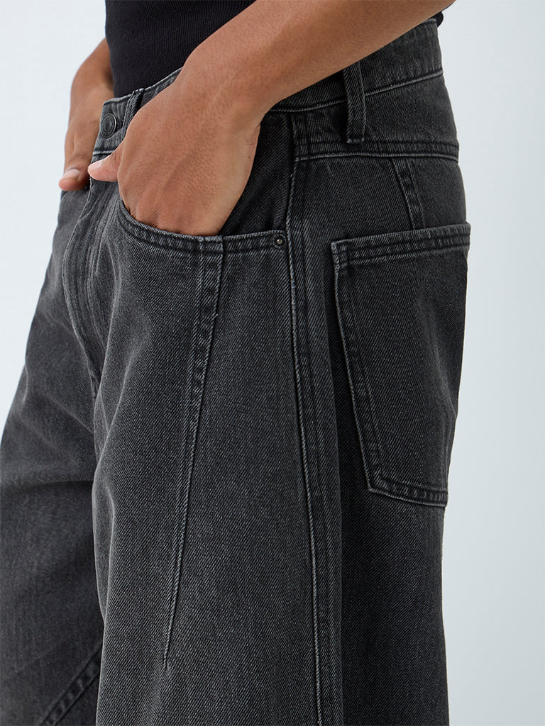 Nuon Charcoal Barrel-Fit Mid-Rise Jeans