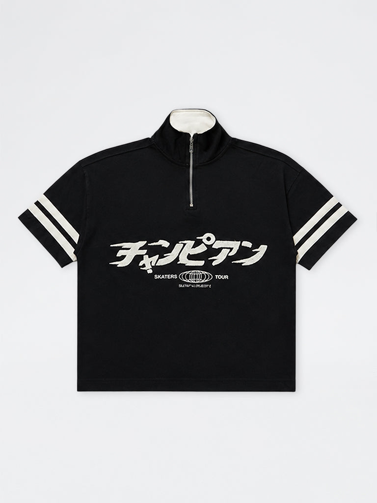 Boys Black Japanese-Embroidered Cotton T-Shirt
