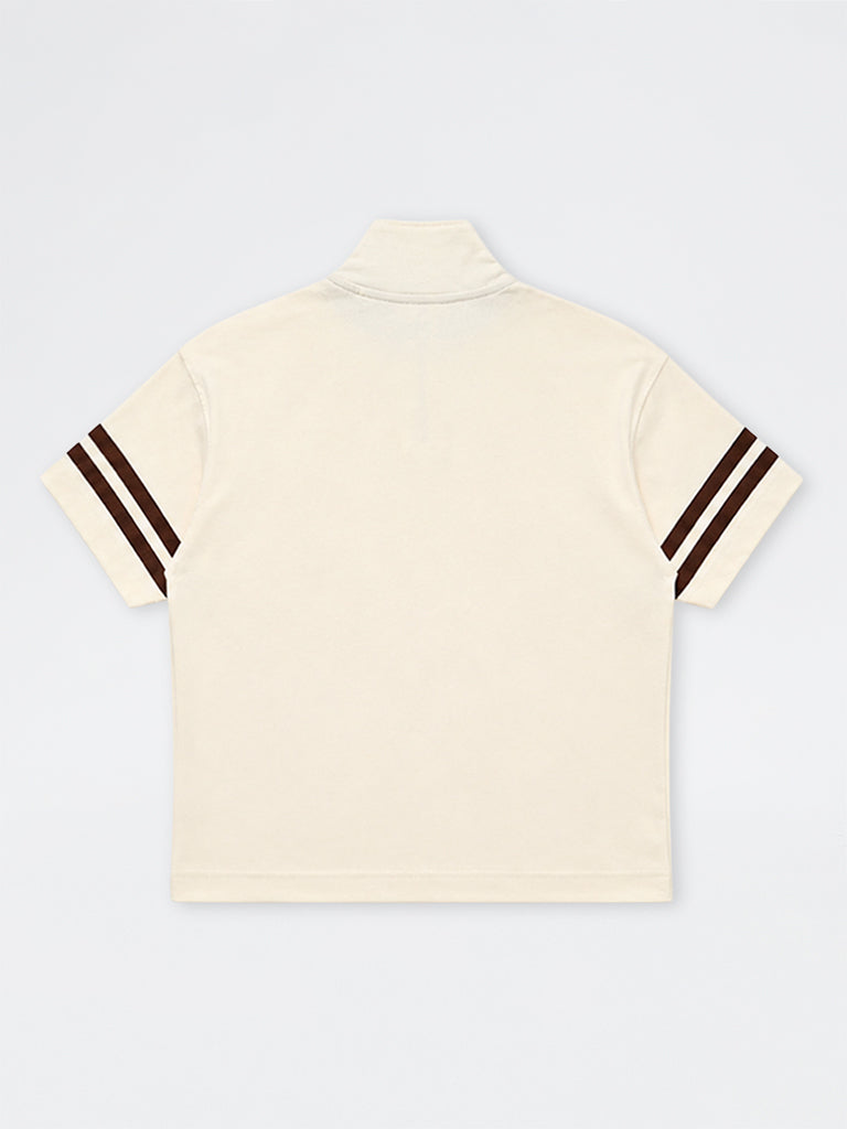 Boys Cream Japanese Text Printed Cotton T-Shirt