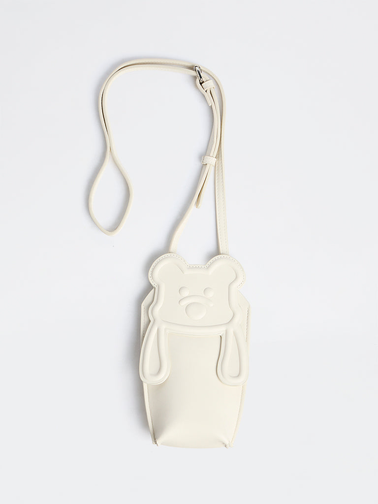 Y&F Kids Girls Off-White Bear-Design Crossbody Phone Bag