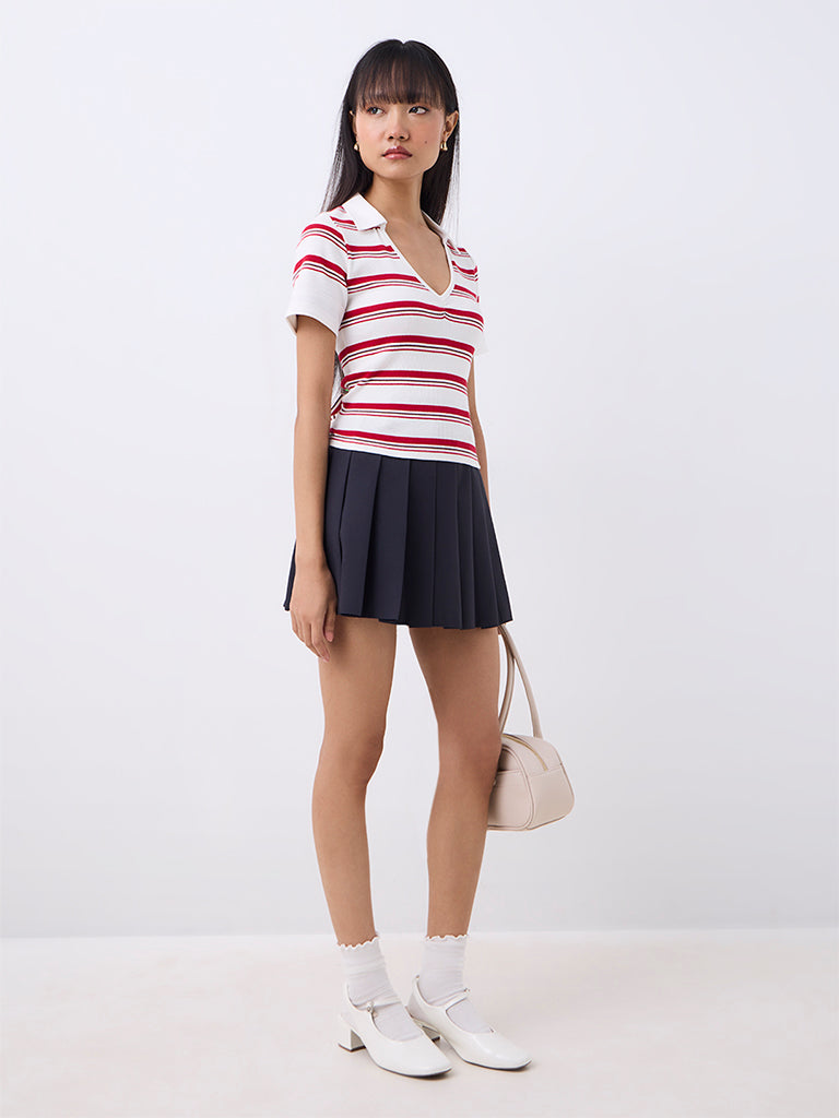 Nuon Navy Pleated High-Rise Mini Skirt