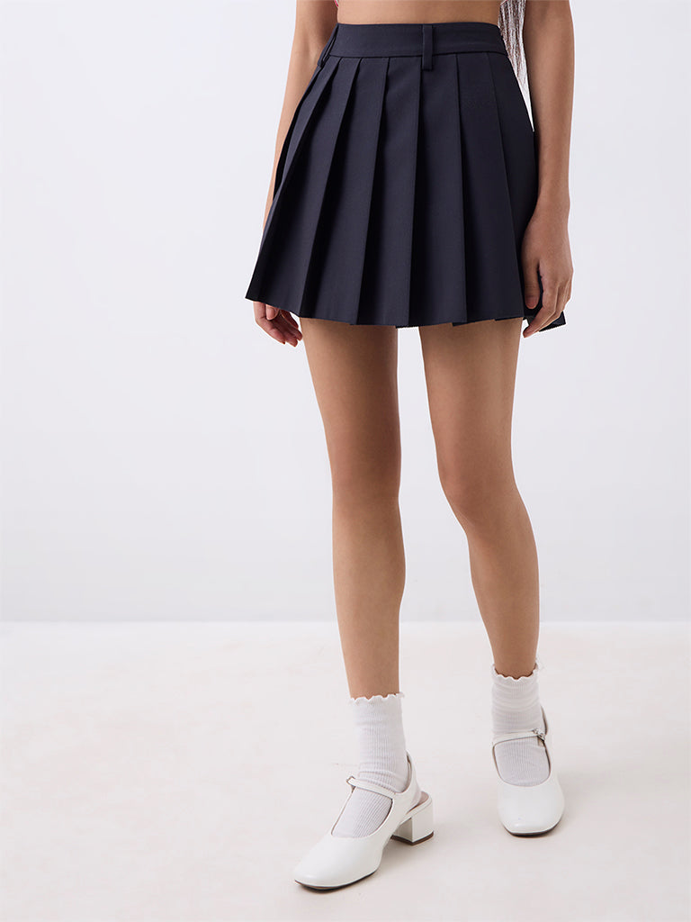 Nuon Navy Pleated High-Rise Mini Skirt