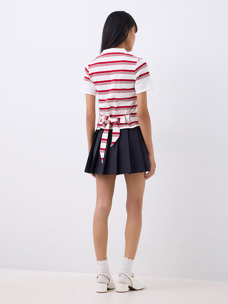 Nuon Navy Pleated High-Rise Mini Skirt