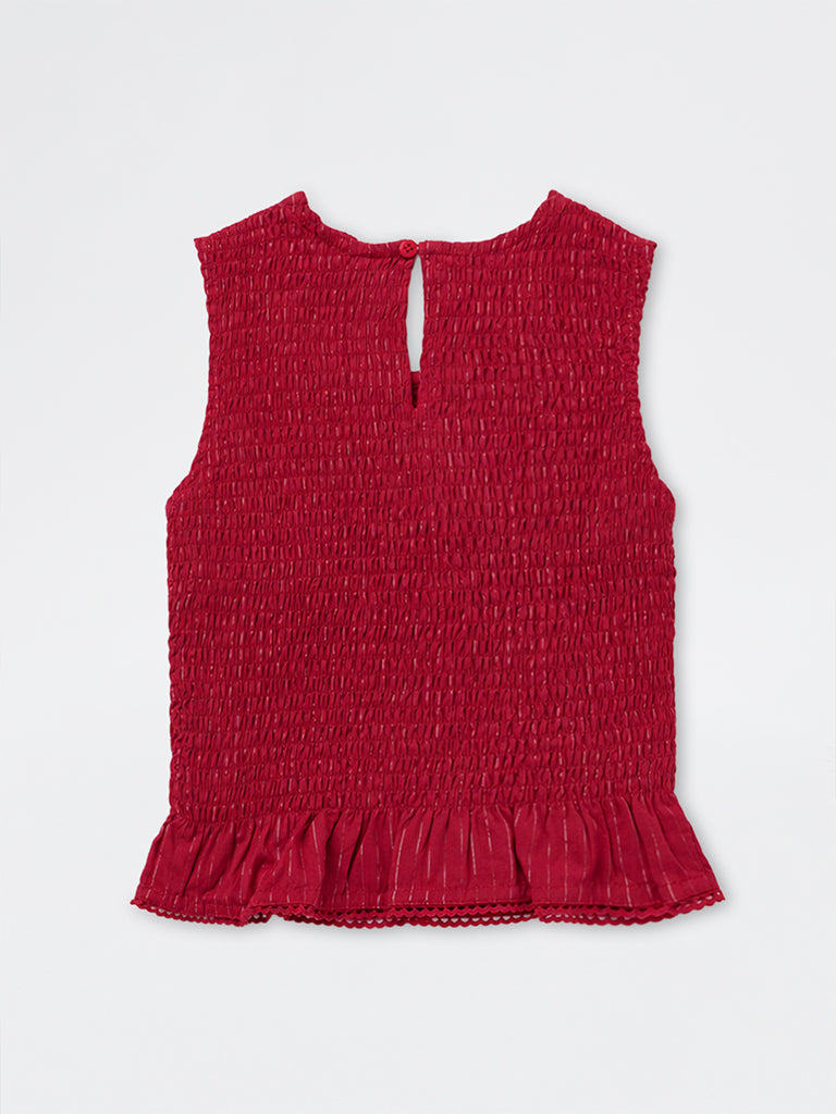 Utsa Kids Girls Red Smocked Cotton-Blend Top - (2-8 yrs)