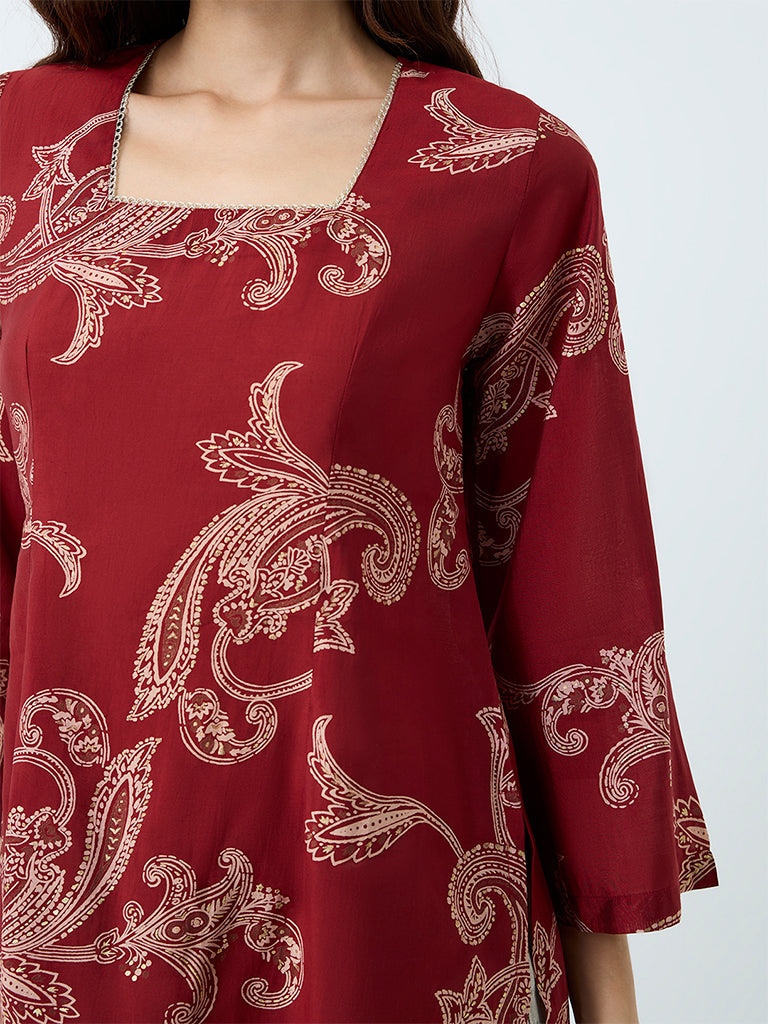 Utsa Red Floral Printed Kurti
