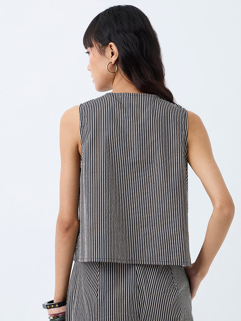Bombay Paisley Black Striped Cotton-Blend Top