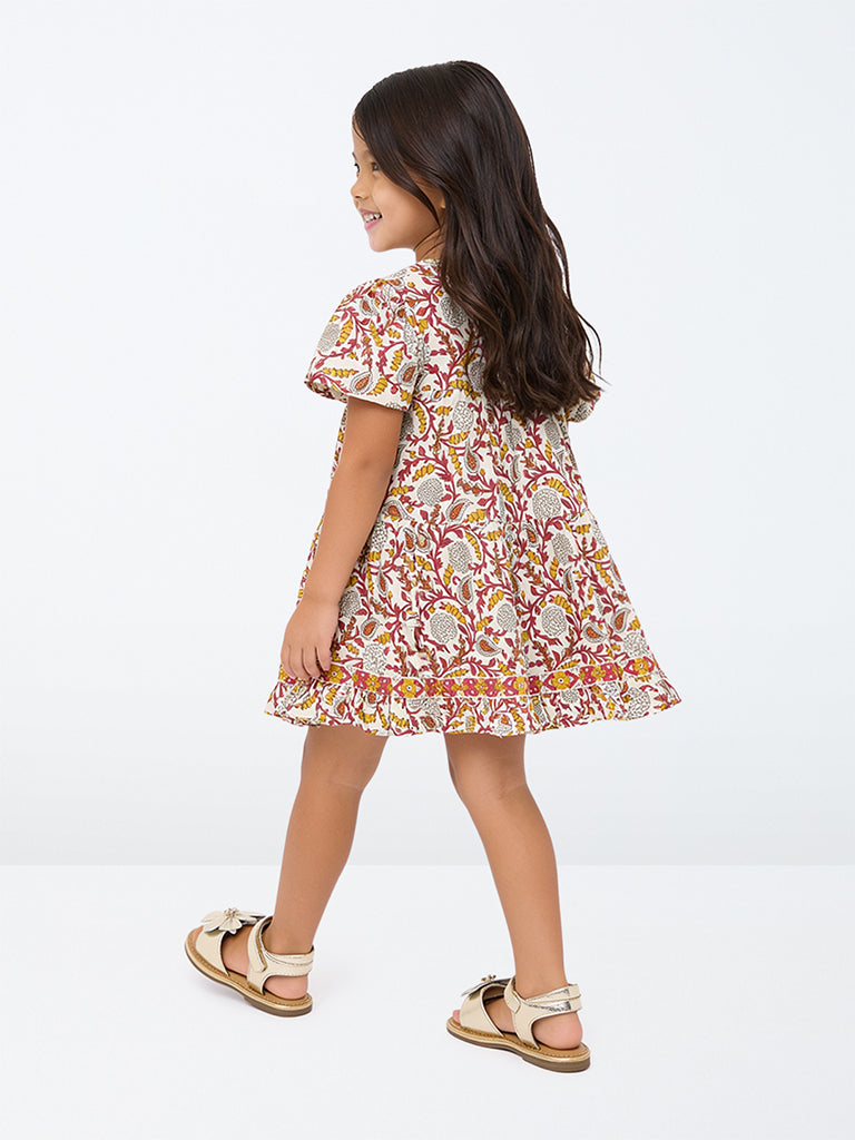 Utsa Kids Girls Multicolor Floral Printed Cotton A-Line Dress - (2-8 yrs)