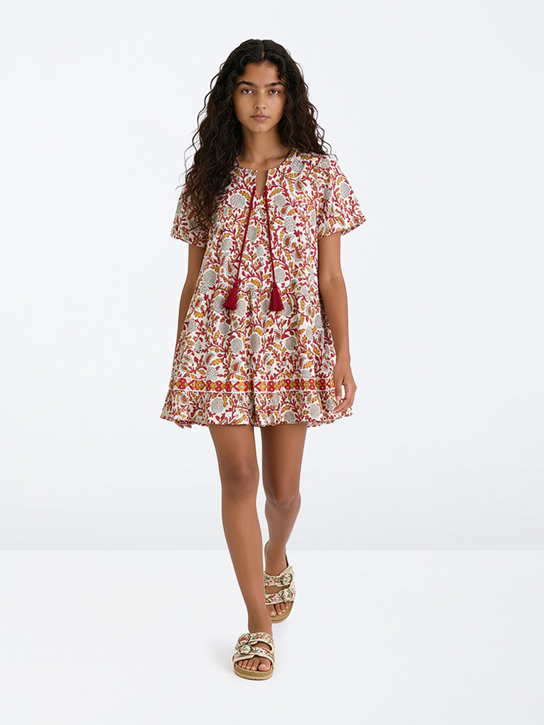 Utsa Kids Girls Multicolor Floral Printed Cotton A-Line Dress - (8-14 yrs)