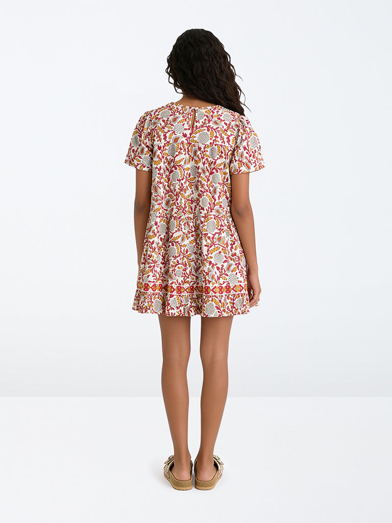 Utsa Kids Girls Multicolor Floral Printed Cotton A-Line Dress - (8-14 yrs)