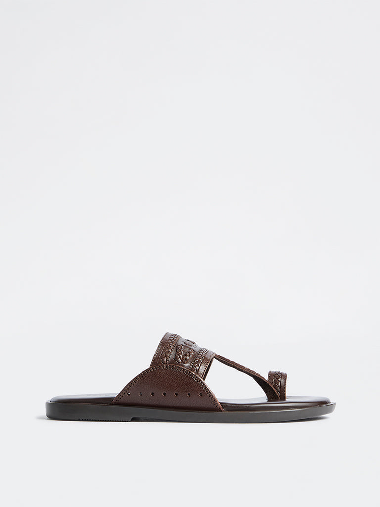 SOLEPLAY Dark Brown Braided Leather Kolhapuri Sandals
