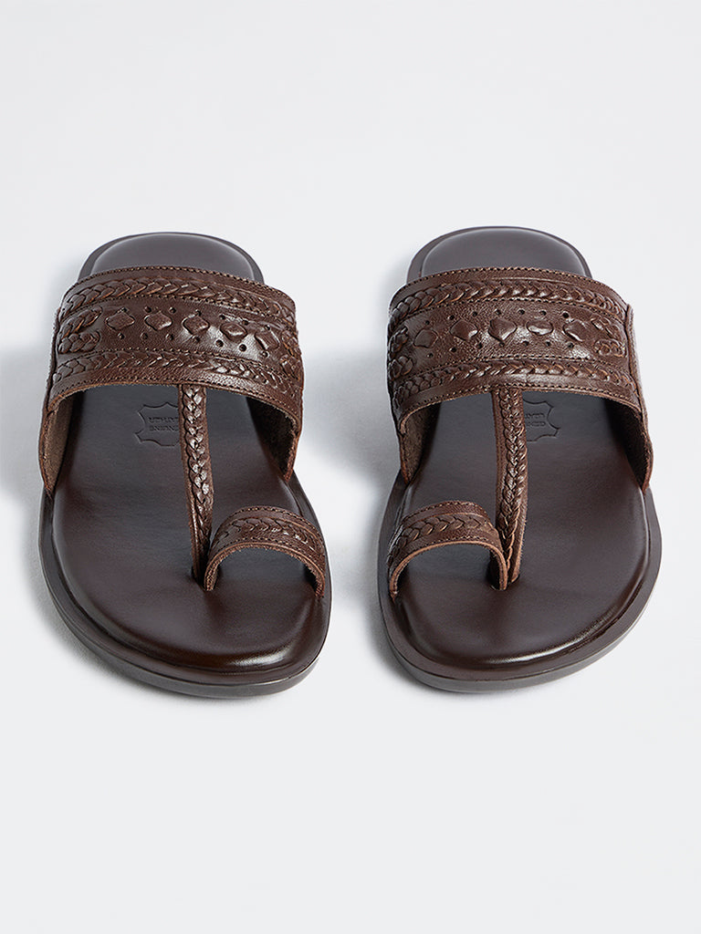 SOLEPLAY Dark Brown Braided Leather Kolhapuri Sandals