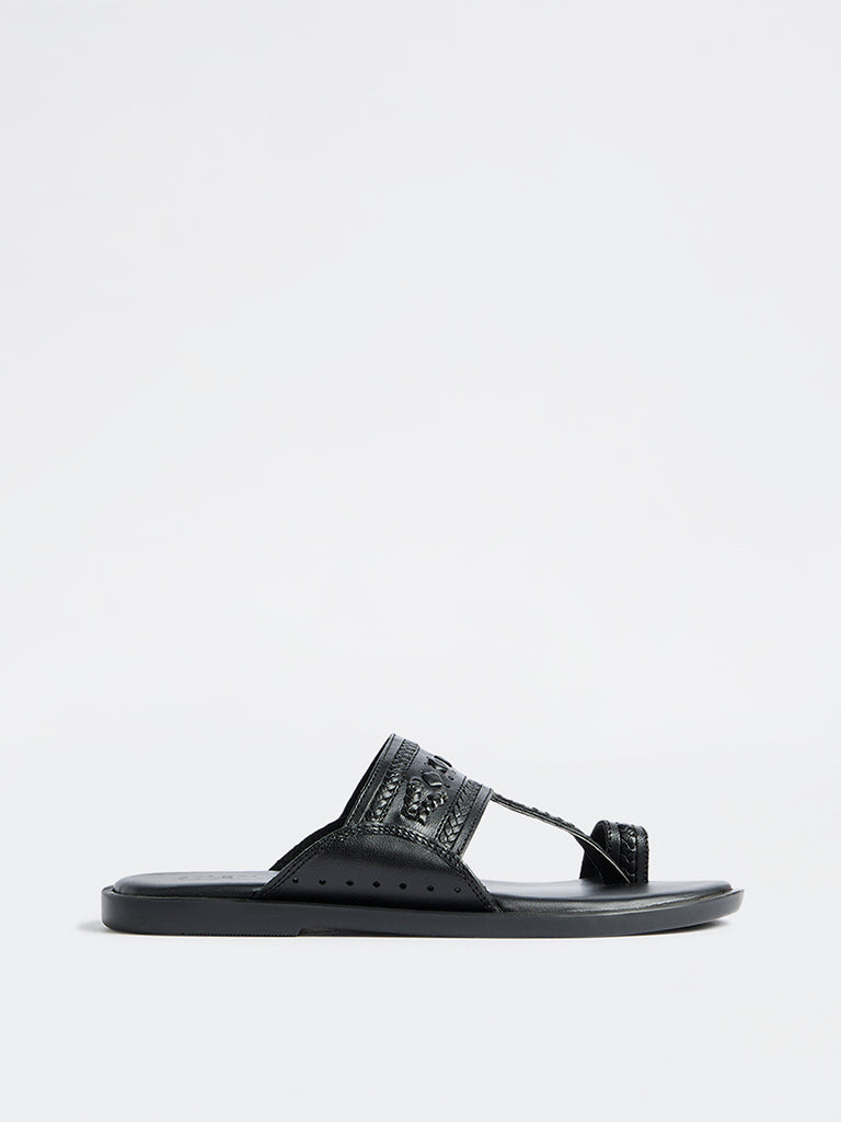 SOLEPLAY Black Braided Leather Kolhapuri Sandals