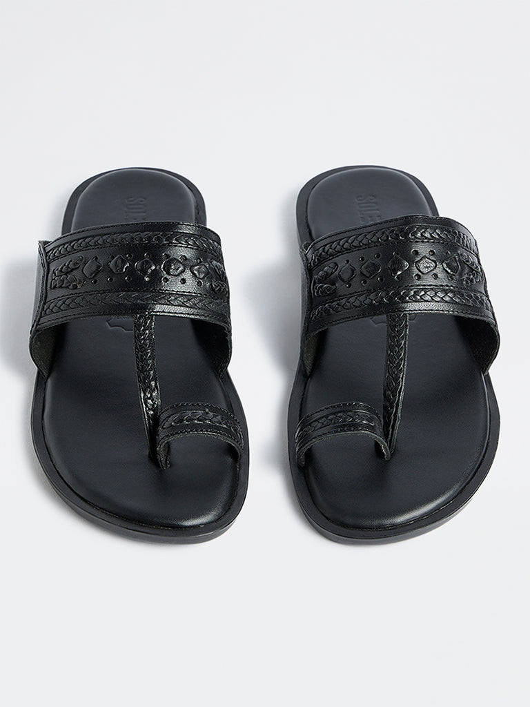 SOLEPLAY Black Braided Leather Kolhapuri Sandals