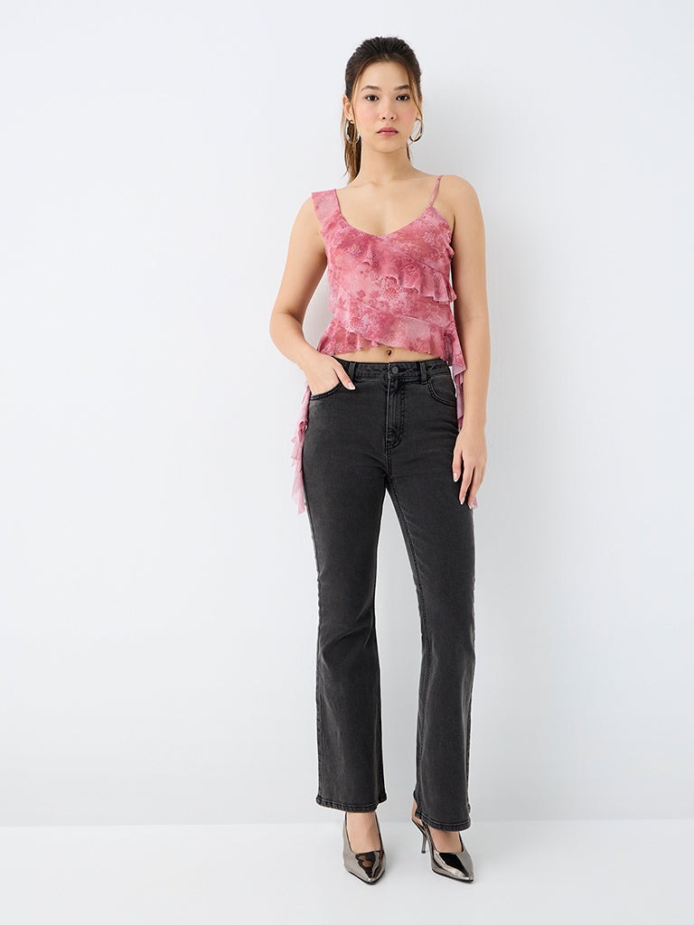 Nuon Pink Floral Printed Ruffled Top