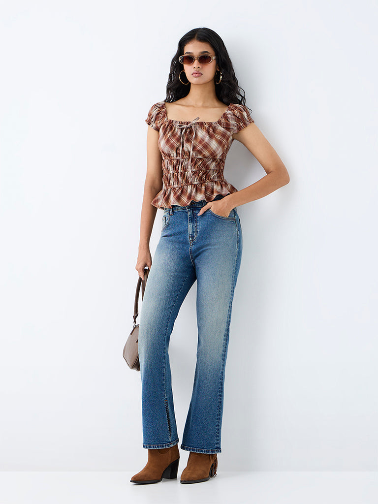 Nuon Blue Mid Washed High-Rise Flared Jeans