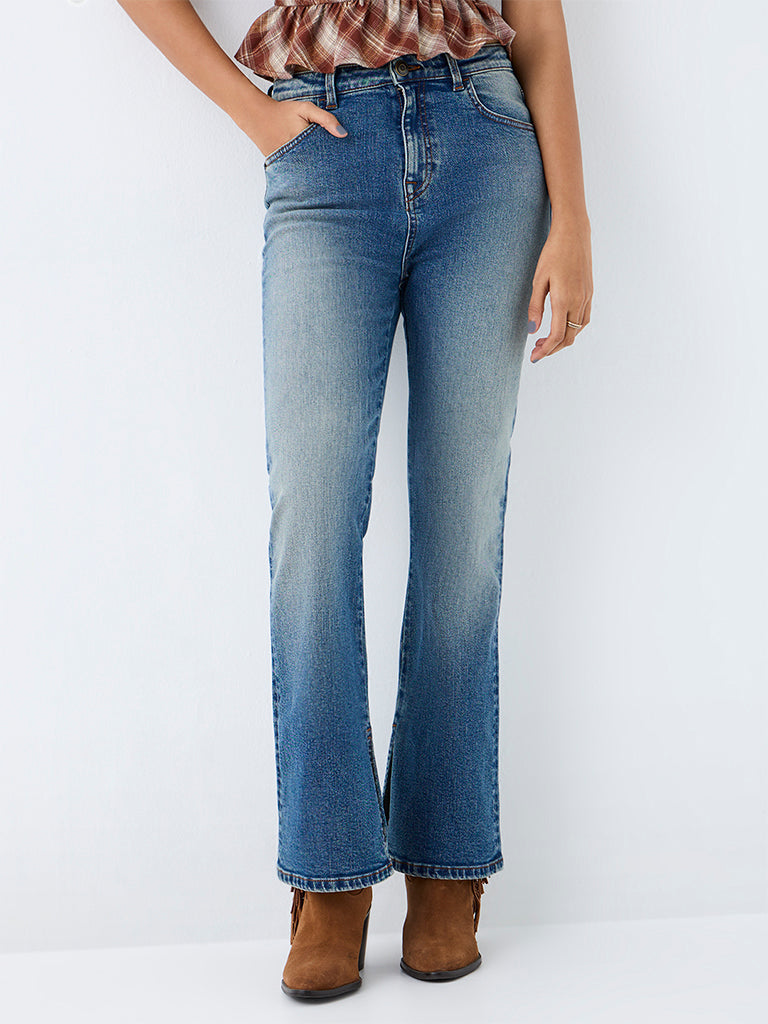 Nuon Blue Mid Washed High-Rise Flared Jeans