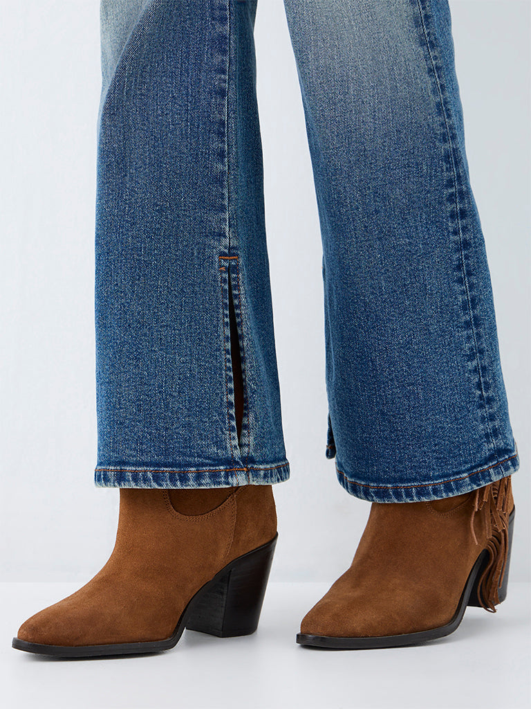 Nuon Blue Mid Washed High-Rise Flared Jeans