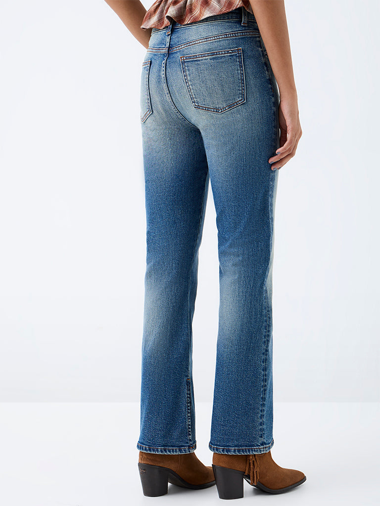Nuon Blue Mid Washed High-Rise Flared Jeans